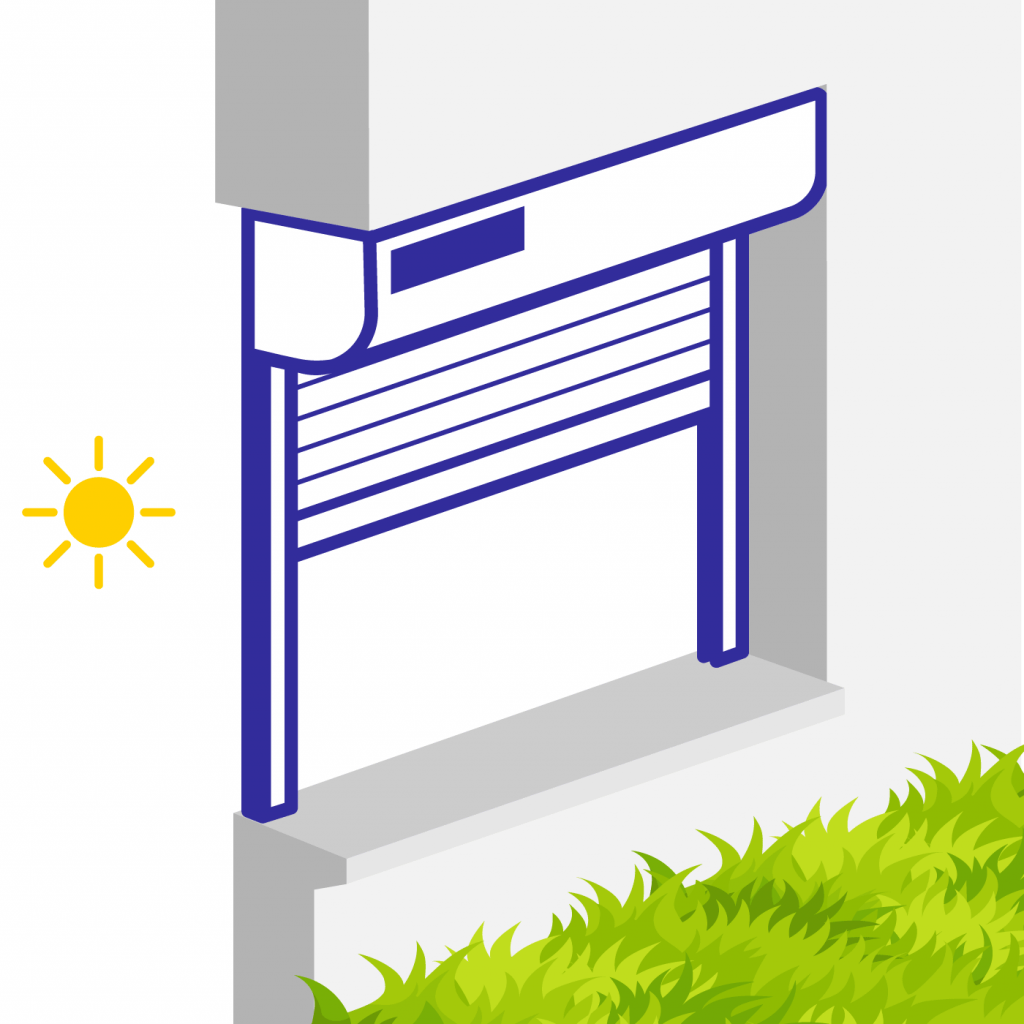 Volet roulant solaire pour pose sous linteau avec enroulement extérieur