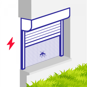 Volet roulant électrique avec moustiquaire pour pose sous linteau avec enroulement extérieur