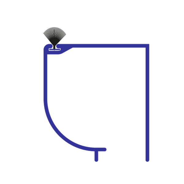 Arrondi avec joint brosse sur le dessus