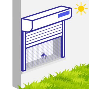Volet roulant solaire avec moustiquaire pour pose en façade
